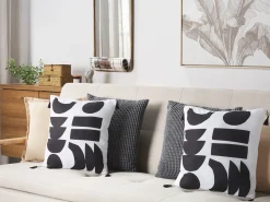 Clearance Beliani Set di 2 cuscini LIRIOPE Nero/Bianco Trama geometrica Bianco Nero