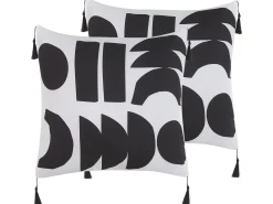 Clearance Beliani Set di 2 cuscini LIRIOPE Nero/Bianco Trama geometrica Bianco Nero