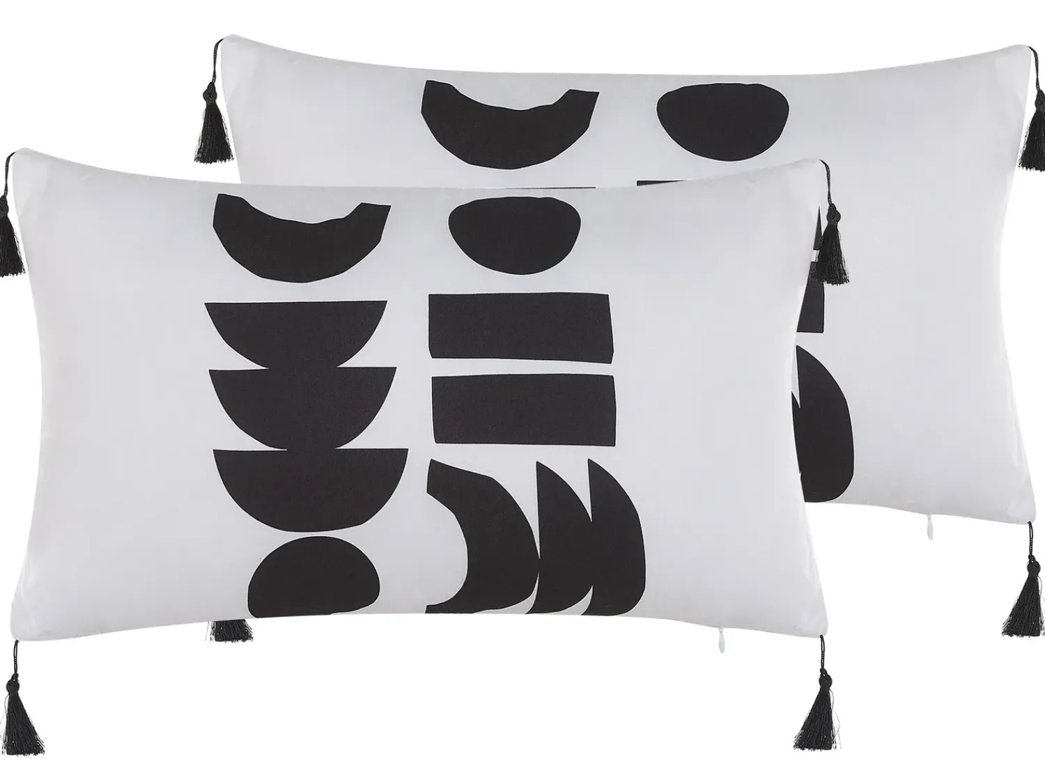 Outlet Beliani Set di 2 cuscini LIRIOPE Nero/Bianco Trama geometrica Bianco Nero