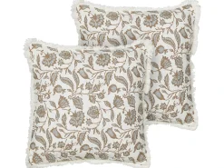 Outlet Beliani Set di 2 cuscini LIVISTONA Cotone 45 x 45 cm Bianco Trama floreale Bianco Grigio
