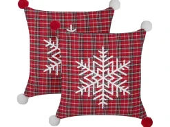 Clearance Beliani Set di 2 cuscini LONICERA 45 x 45 cm Rosso Modello natalizio Bianco Rosso