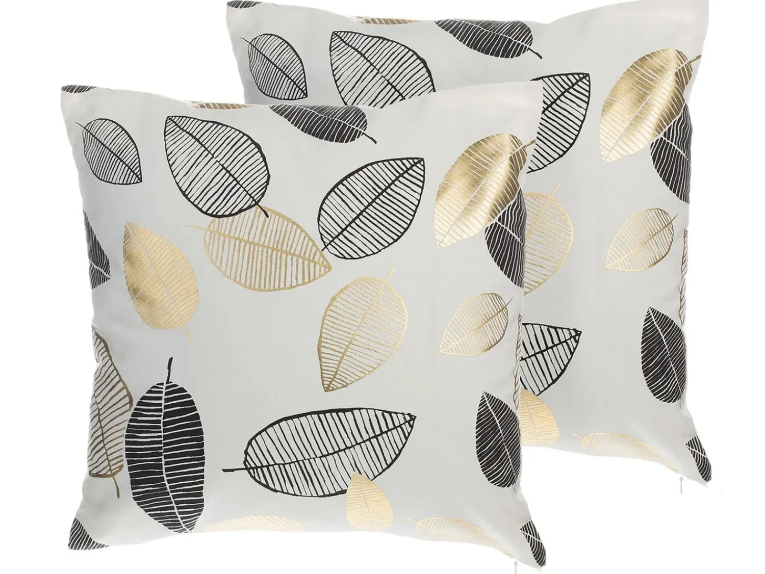 Hot Beliani Set di 2 cuscini LOTUS Cotone 45 x 45 cm Trama di piante Bianco Oro Nero