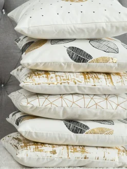 Hot Beliani Set di 2 cuscini LOTUS Cotone 45 x 45 cm Trama di piante Bianco Oro Nero