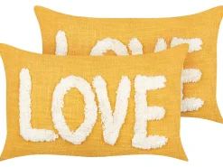 New Beliani Set di 2 cuscini LOVE Cotone 30 x 50 cm Giallo