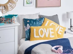 New Beliani Set di 2 cuscini LOVE Cotone 30 x 50 cm Giallo