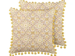 Beliani Set di 2 cuscini LYCROIS Cotone 45 x 45 cm Giallo Trama floreale Bianco Giallo Marrone