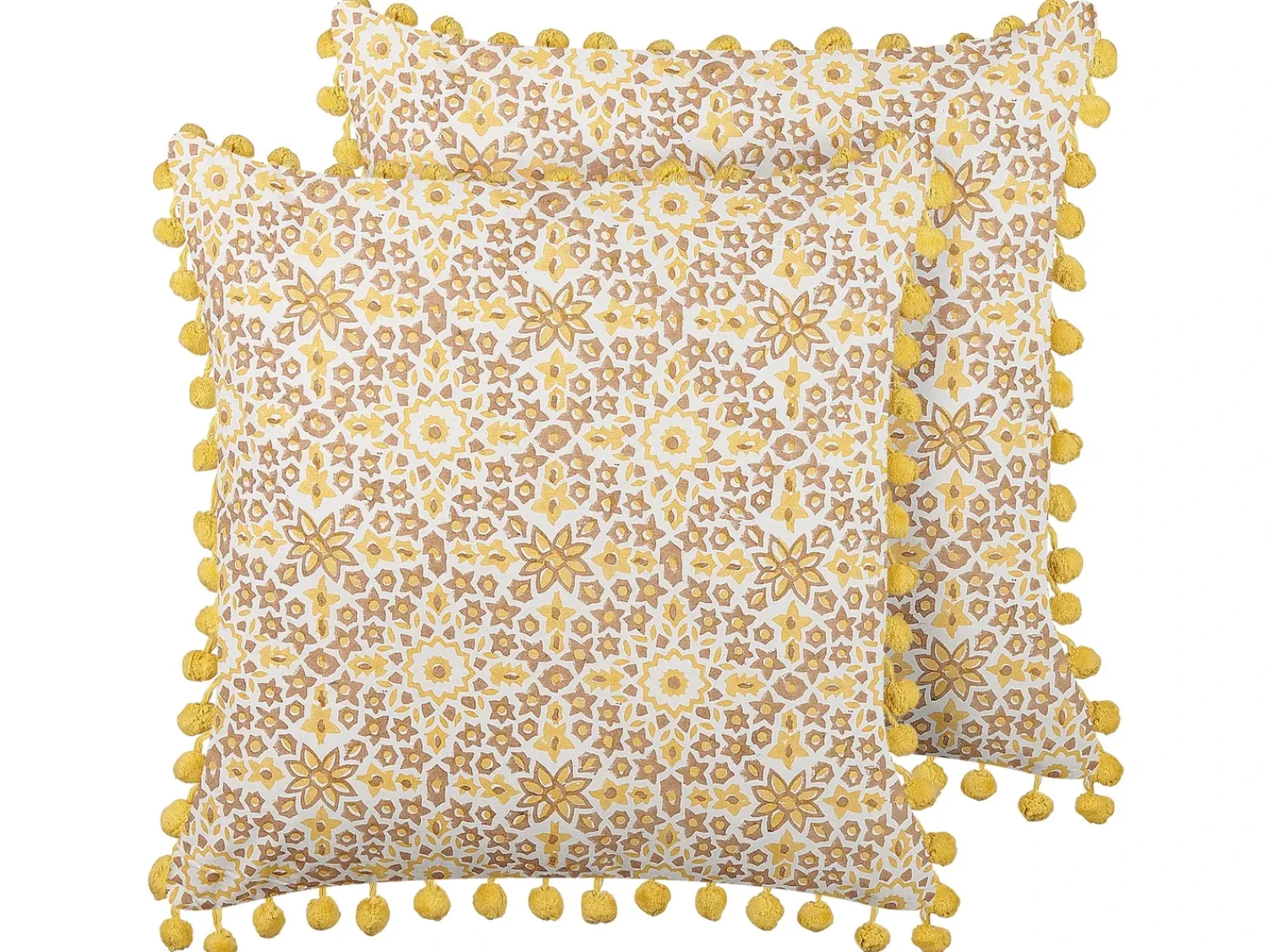 Beliani Set di 2 cuscini LYCROIS Cotone 45 x 45 cm Giallo Trama floreale Bianco Giallo Marrone