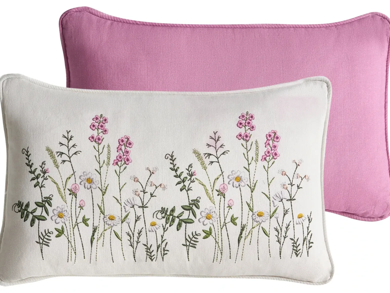 Clearance Beliani Set di 2 cuscini MADHUCA Cotone 30 x 50 cm Bianco Trama floreale Bianco Rosa