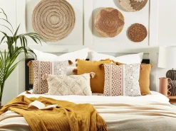 Sale Beliani Set di 2 cuscini MALUS Cotone 45 x 45 cm Marrone chiaro Trama orientale Bianco Marrone