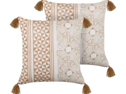 Sale Beliani Set di 2 cuscini MALUS Cotone 45 x 45 cm Marrone chiaro Trama orientale Bianco Marrone