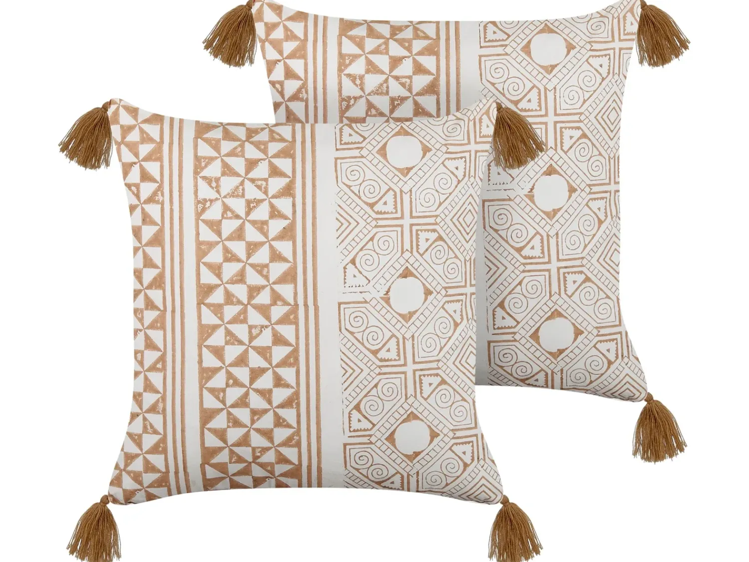 Sale Beliani Set di 2 cuscini MALUS Cotone 45 x 45 cm Marrone chiaro Trama orientale Bianco Marrone