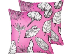 Hot Beliani Set di 2 cuscini MALVA Velluto 45 x 45 cm Rosa Trama floreale Bianco Rosa
