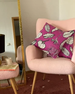 Hot Beliani Set di 2 cuscini MALVA Velluto 45 x 45 cm Rosa Trama floreale Bianco Rosa