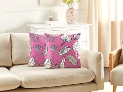 Hot Beliani Set di 2 cuscini MALVA Velluto 45 x 45 cm Rosa Trama floreale Bianco Rosa