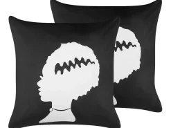 Outlet Beliani Set di 2 cuscini MANDEVILLA Velluto 45 x 45 cm Nero Trama astratta Bianco Nero