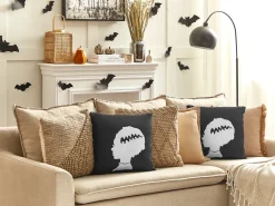Outlet Beliani Set di 2 cuscini MANDEVILLA Velluto 45 x 45 cm Nero Trama astratta Bianco Nero