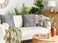 Discount Beliani Set di 2 cuscini MANETTI 45 x 45 cm Nero/Bianco Trama animale Bianco Nero