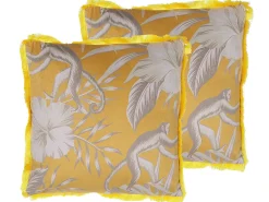 Discount Beliani Set di 2 cuscini MANJU Velluto 45 x 45 cm Giallo Trama animale Bianco Giallo Grigio