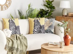 Hot Beliani Set di 2 cuscini MANKETTI 45 x 45 cm Giallo Trama animale Bianco Giallo Nero