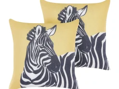 Hot Beliani Set di 2 cuscini MANKETTI 45 x 45 cm Giallo Trama animale Bianco Giallo Nero