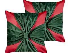 Hot Beliani Set di 2 cuscini MARSHMALLOW Velluto 45 x 45 cm Rosso Modello natalizio Rosso Verde
