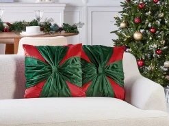 Hot Beliani Set di 2 cuscini MARSHMALLOW Velluto 45 x 45 cm Rosso Modello natalizio Rosso Verde