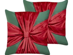 Discount Beliani Set di 2 cuscini MARSHMALLOW Velluto 45 x 45 cm Modello natalizio Rosso Verde