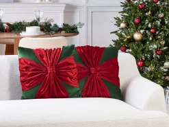 Discount Beliani Set di 2 cuscini MARSHMALLOW Velluto 45 x 45 cm Modello natalizio Rosso Verde