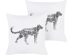 Sale Beliani Set di 2 cuscini MARULA Cotone 45 x 45 cm Bianco Trama animale Bianco Nero