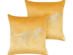 Online Beliani Set di 2 cuscini MARULA Velluto 45 x 45 cm Senape Trama animale Giallo Oro