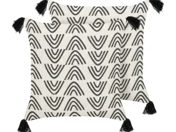 Clearance Beliani Set di 2 cuscini MAYS Cotone 45 x 45 cm Bianco Trama geometrica Bianco Nero