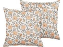Hot Beliani Set di 2 cuscini MEADIA Cotone 45 x 45 cm Rosso Trama floreale Bianco Arancione Grigio Multicolore
