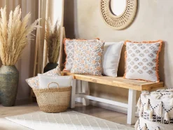 Hot Beliani Set di 2 cuscini MEADIA Cotone 45 x 45 cm Rosso Trama floreale Bianco Arancione Grigio Multicolore