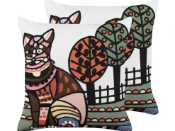New Beliani Set di 2 cuscini MEHSANA Cotone 50 x 50 cm Multicolore Trama animale Bianco Marrone Nero Multicolore