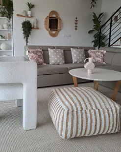 Outlet Beliani Set di 2 cuscini MELOBESIA Cotone 45 x 45 cm Multicolore Trama di piante Beige Bianco Multicolore