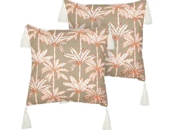 Outlet Beliani Set di 2 cuscini MELOBESIA Cotone 45 x 45 cm Multicolore Trama di piante Beige Bianco Multicolore