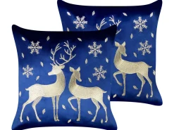 Sale Beliani Set di 2 cuscini MERINGUE Velluto 45 x 45 cm Blu scuro Modello natalizio Blu Oro