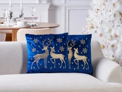 Sale Beliani Set di 2 cuscini MERINGUE Velluto 45 x 45 cm Blu scuro Modello natalizio Blu Oro