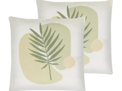 Hot Beliani Set di 2 cuscini MICROSORUM 45 x 45 cm Verde chiaro Trama di piante Beige Verde