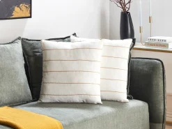 Clearance Beliani Set di 2 cuscini MILAS Lino 50 x 50 cm Bianco A strisce Beige Bianco