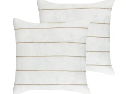 Clearance Beliani Set di 2 cuscini MILAS Lino 50 x 50 cm Bianco A strisce Beige Bianco