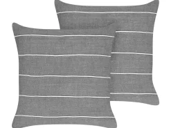 Beliani Set di 2 cuscini MILAS Lino 50 x 50 cm Grigio A strisce Bianco Grigio