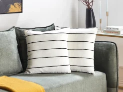 Discount Beliani Set di 2 cuscini MILAS Lino 50 x 50 cm Nero/Bianco A strisce Bianco Nero