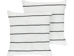 Discount Beliani Set di 2 cuscini MILAS Lino 50 x 50 cm Nero/Bianco A strisce Bianco Nero
