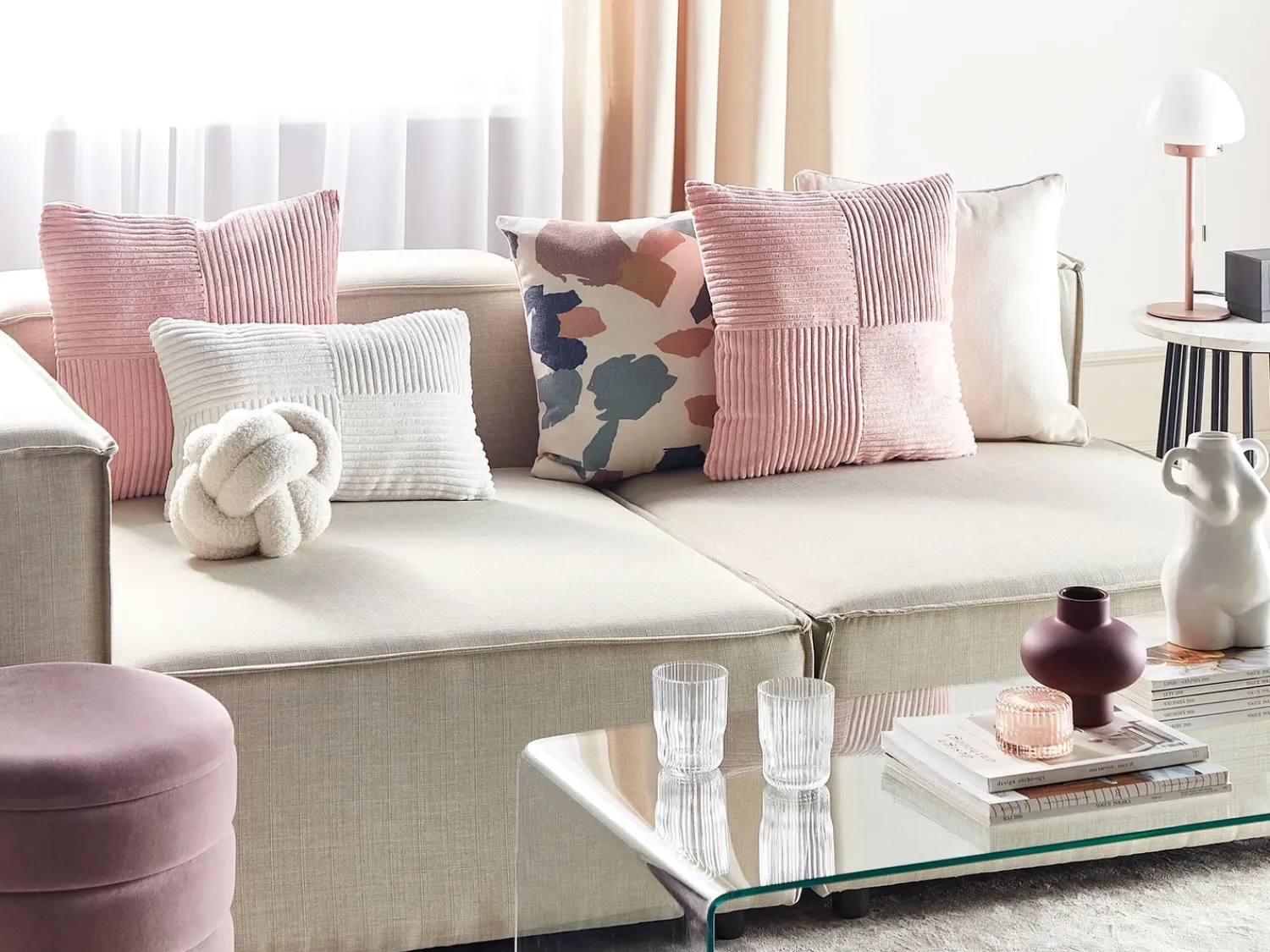 Discount Beliani Set di 2 cuscini MILLET Velluto a coste Trama geometrica Rosa