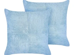 Outlet Beliani Set di 2 cuscini MILLET Velluto a coste 43 x 43 cm Trama geometrica Blu