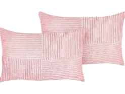 Clearance Beliani Set di 2 cuscini MILLET Velluto a coste Trama geometrica Rosa