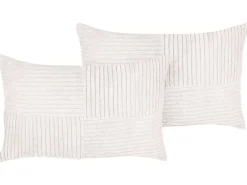 Outlet Beliani Set di 2 cuscini MILLET Velluto a coste 30 x 50 cm sporco Trama geometrica Bianco