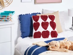 New Beliani Set di 2 cuscini MINGORA Cotone 45 x 45 cm Rosso Trama a cuore Bianco Rosso