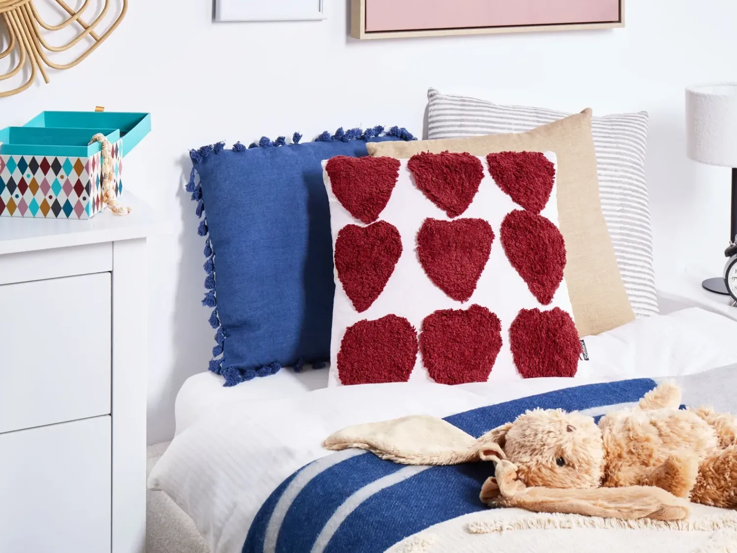 New Beliani Set di 2 cuscini MINGORA Cotone 45 x 45 cm Rosso Trama a cuore Bianco Rosso